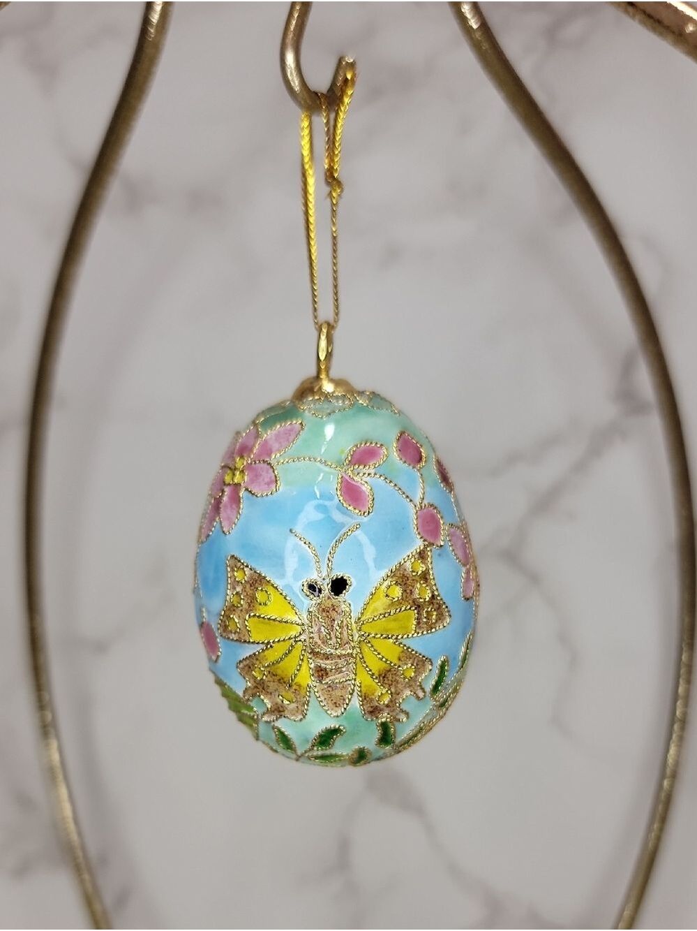 Vintage Butterfly Cloisonné Egg Ornament